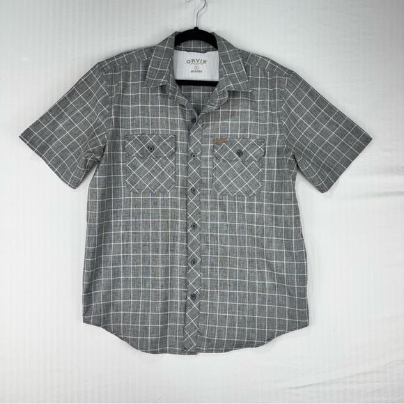 Orvis Gray Plaid Short Sleeve Button-Up Men's Tech Shirt Size Medium UPF 30 - Picture 1 of 5